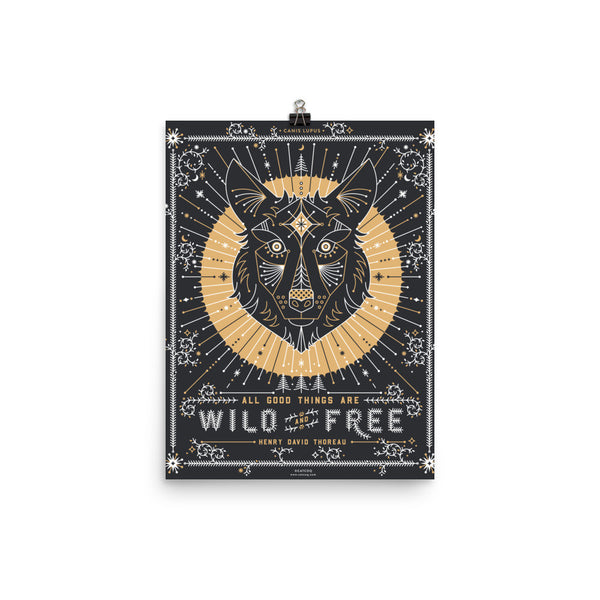 Wild & Free Wolf – Grey & Gold Palette  •  Art Print