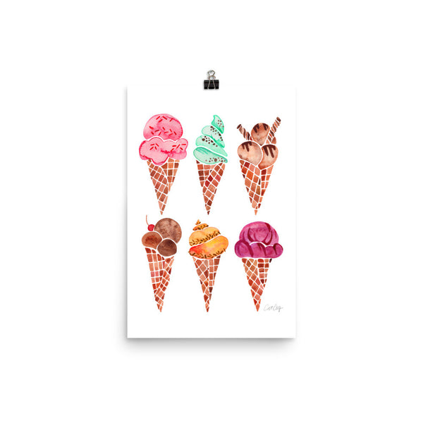 Ice Cream Cones – Rainbow Palette • Art Print