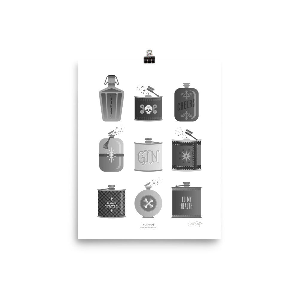 Flask Collection – Black & White Palette • Art Print