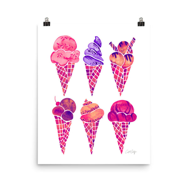 Ice Cream Cones – Fuchsia Palette • Art Print
