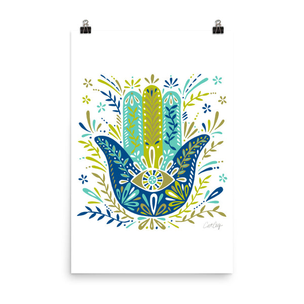 Hamsa Hand – Lime and Blue Palette • Art Print