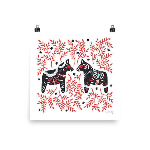 Swedish Dala Horses – Black & Red Palette • Art Print