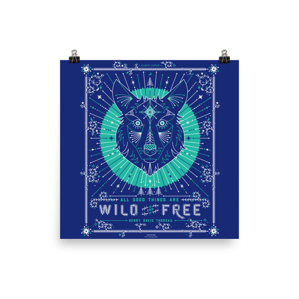 Wild & Free Wolf – Navy & Turquoise Palette  •  Art Print