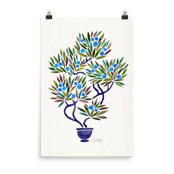 Bonsai Fruit Tree – Blue Palette • Art Print