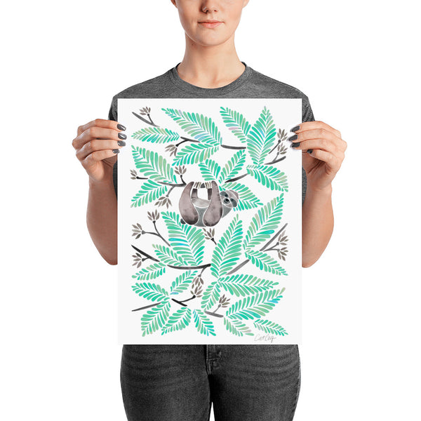 Happy Sloth – Tropical Mint Rainforest • Art Print