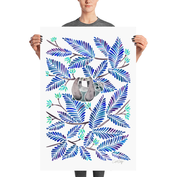 Happy Sloth – Tropical Blue Rainforest • Art Print