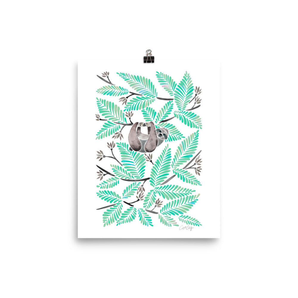 Happy Sloth – Tropical Mint Rainforest • Art Print