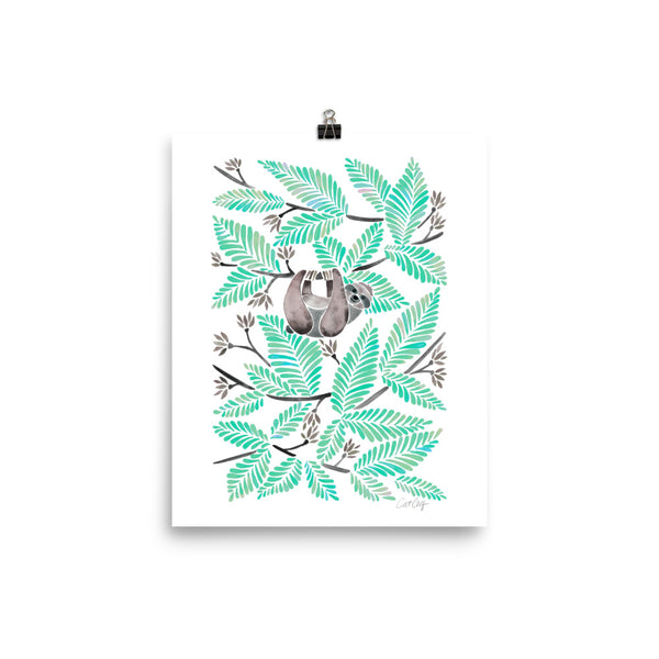 Happy Sloth – Tropical Mint Rainforest • Art Print