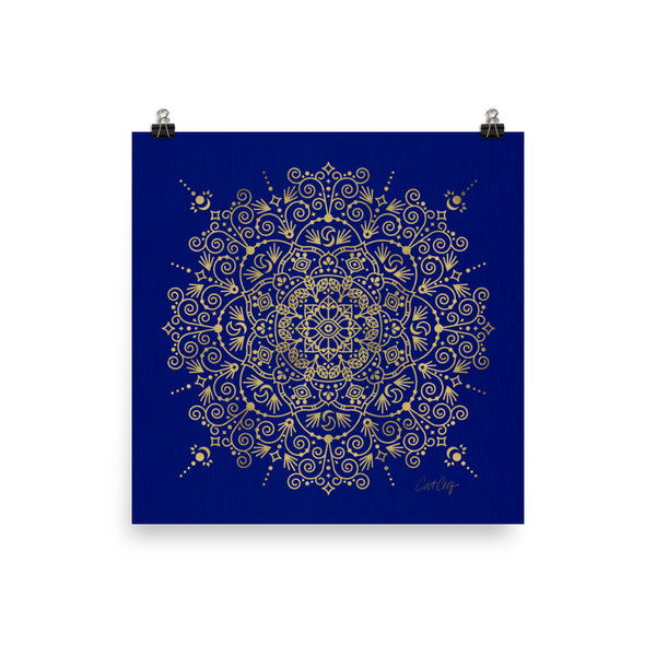 Moroccan Mandala – Gold on Navy • Art Print