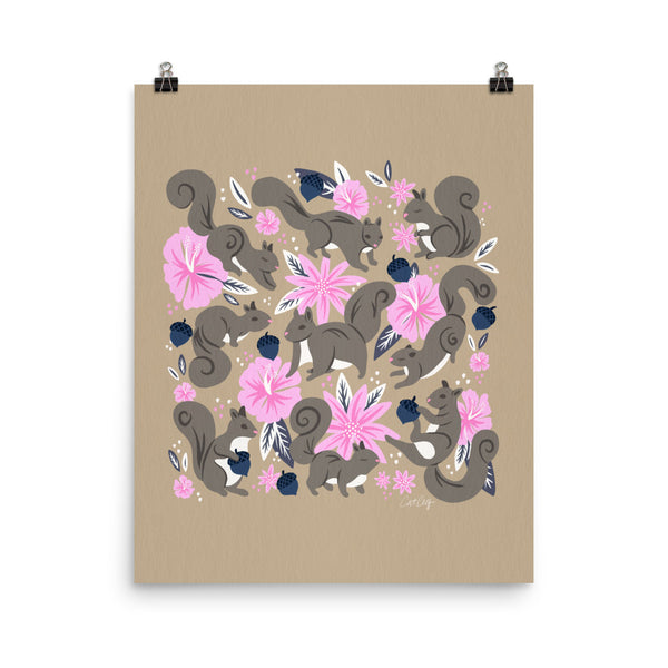 Squirrels & Blooms – Navy & Blush