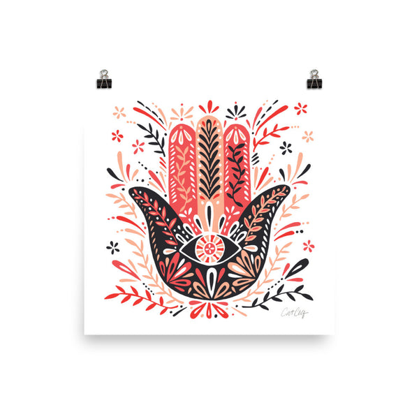 Hamsa Hand – Red & Black Palette • Art Print