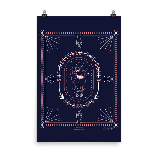 She Believed – Blush & Denim Palette • Art Print