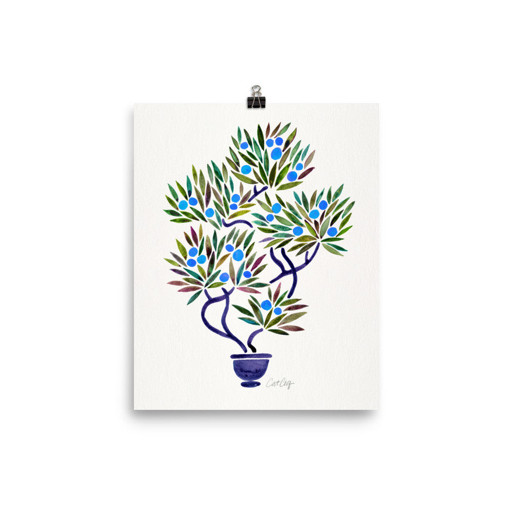Bonsai Fruit Tree – Blue Palette • Art Print