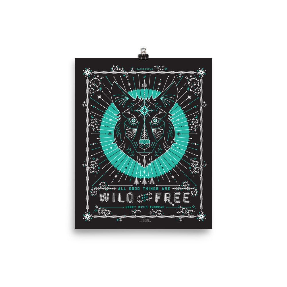 Wild & Free Wolf – Turquoise & Grey  •  Art Print