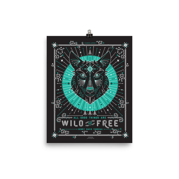 Wild & Free Wolf – Turquoise & Grey  •  Art Print