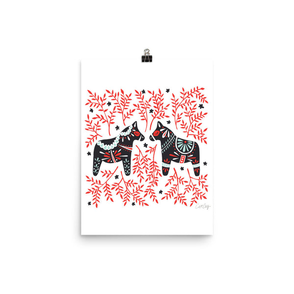 Swedish Dala Horses – Black & Red Palette • Art Print