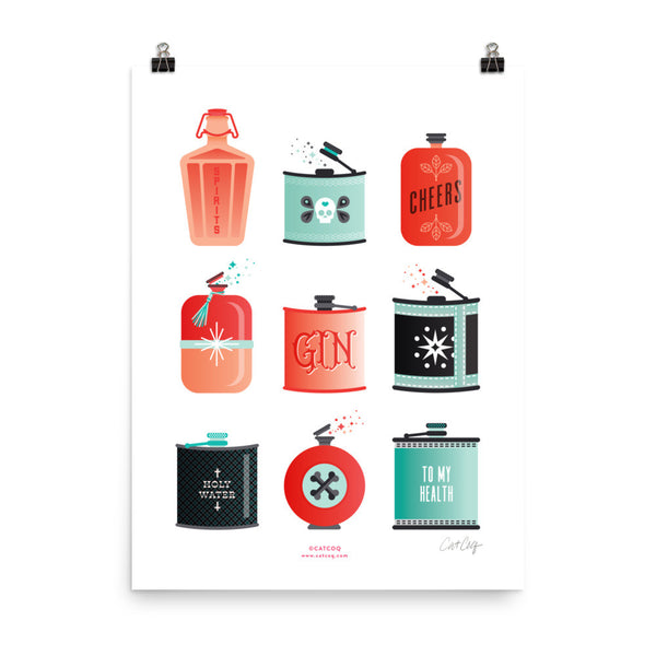 Flask Collection – Red & Mint Palette • Art Print