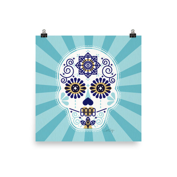 Día de Muertos – Mexican Sugar Skull – Baby Blue Palette • Art Print