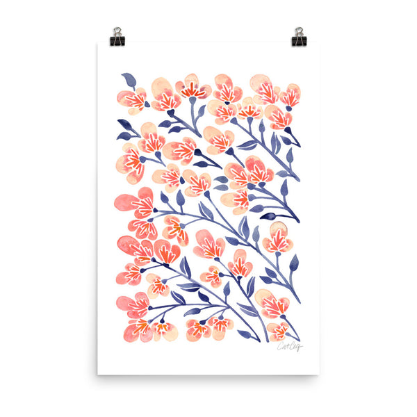 Cherry Blossoms – Peach & Steel Blue Palette • Art Print