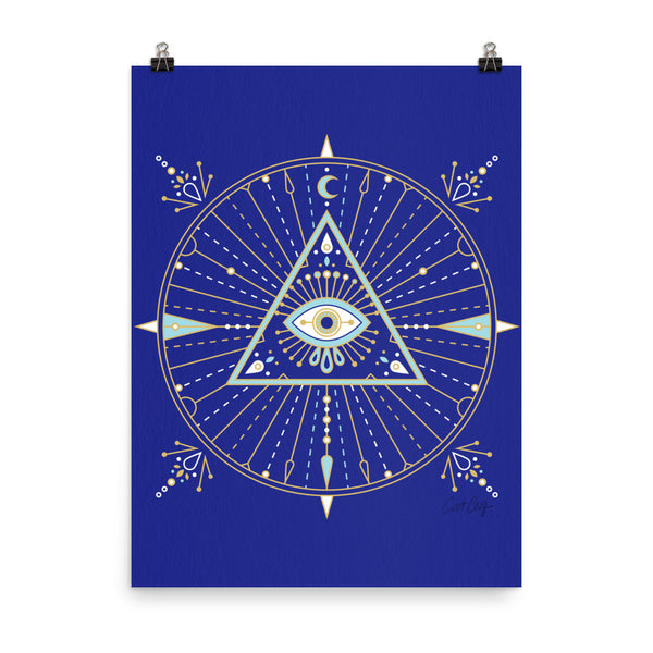 All-Seeing Eye Mandala – Navy Palette • Art Print
