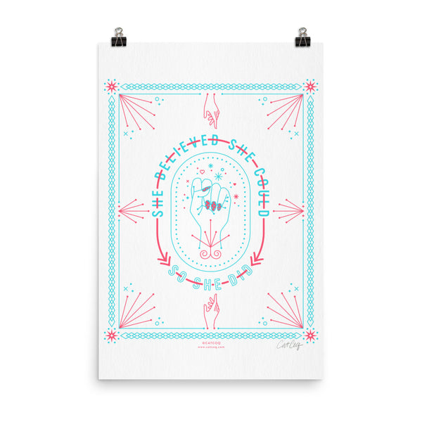She Believed – Red & Cyan Palette • Art Print
