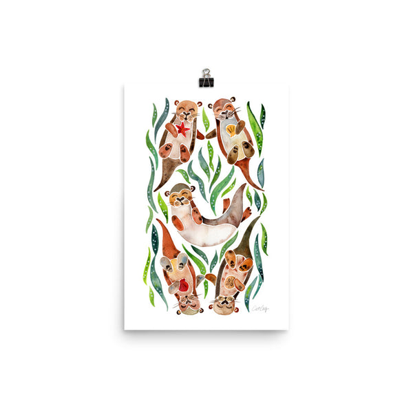 Five Otters – Green Seaweed • Art Print
