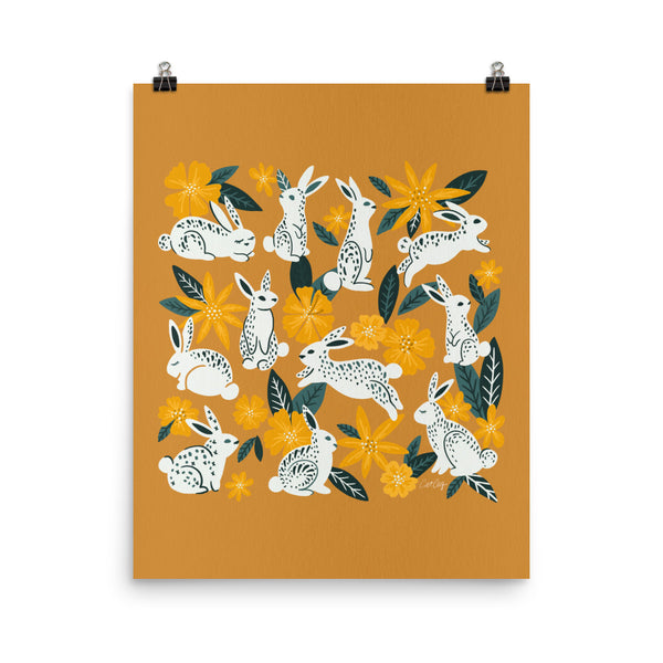 Bunnies and Blooms - Ochre Teal