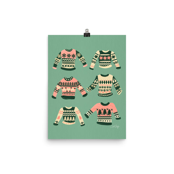 Christmas Sweaters -  Cream Green Pink