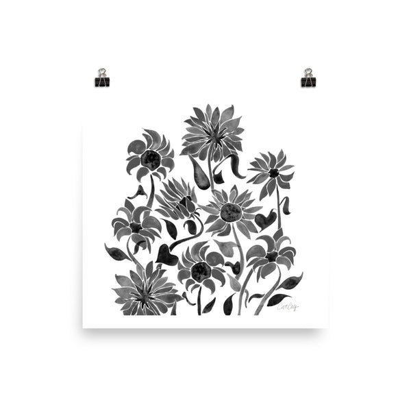 Sunflower Watercolor – Black Palette • Art Print