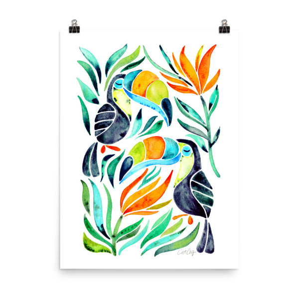 Tropical Toucans – Green Leaves • Art Print