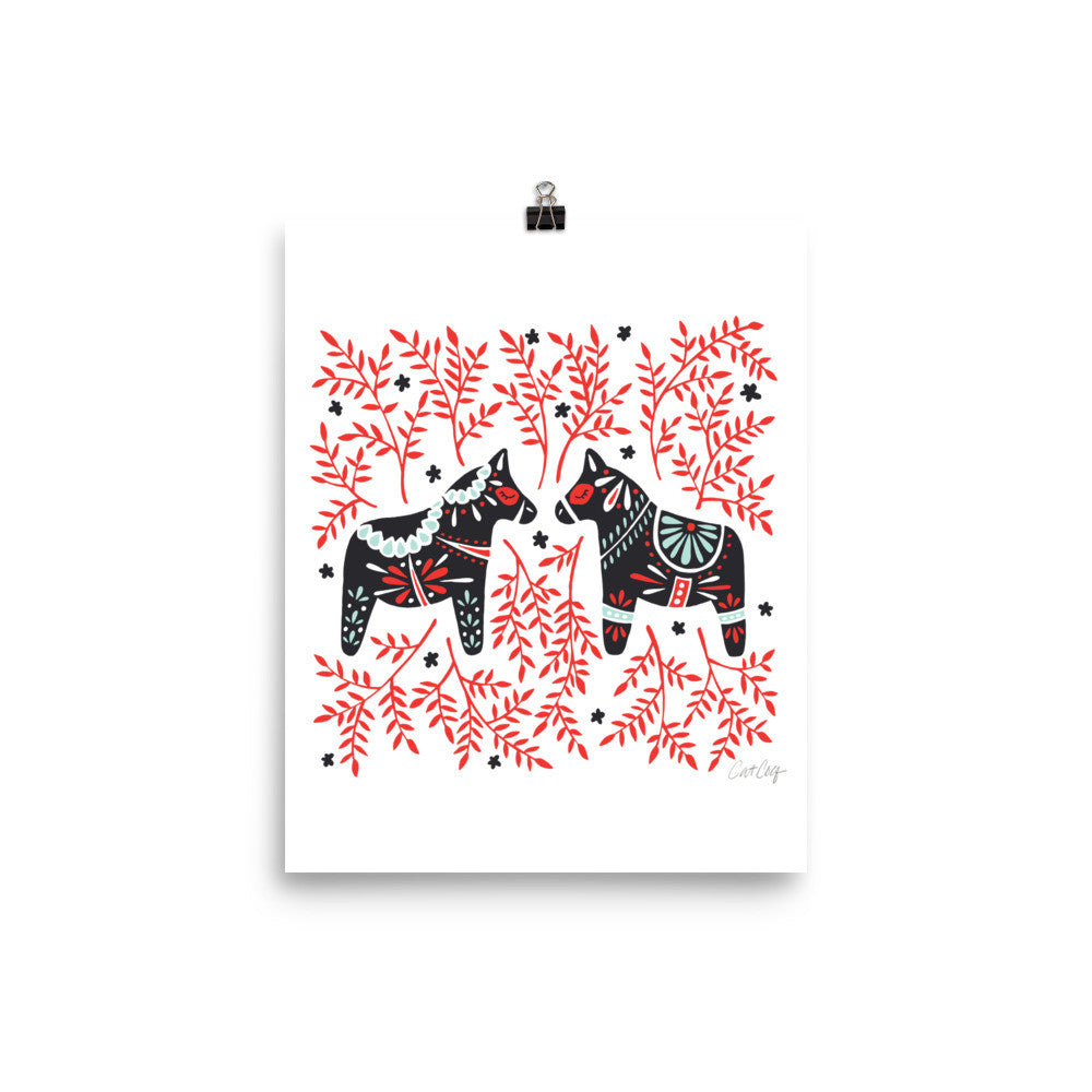 Swedish Dala Horses – Black & Red Palette • Art Print