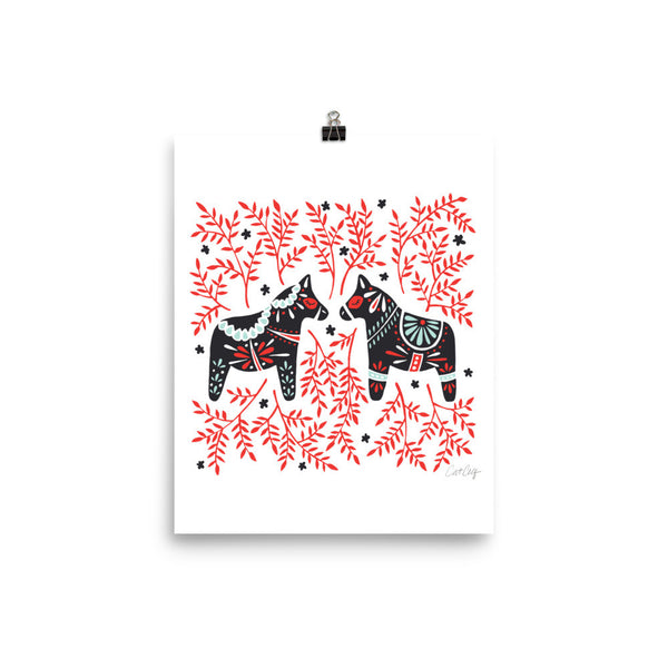 Swedish Dala Horses – Black & Red Palette • Art Print