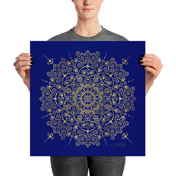 Moroccan Mandala – Gold on Navy • Art Print