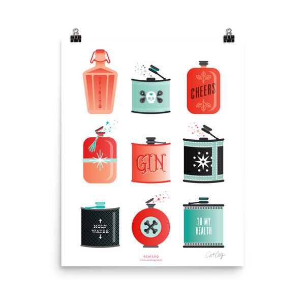 Flask Collection – Red & Mint Palette • Art Print