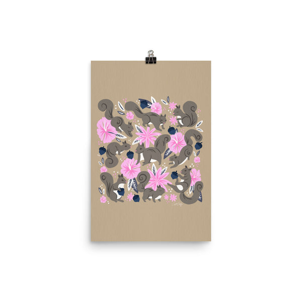 Squirrels & Blooms – Navy & Blush