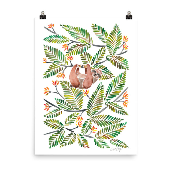 Happy Sloth – Tropical Green Rainforest • Art Print