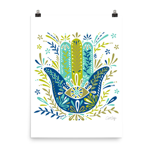 Hamsa Hand – Lime and Blue Palette • Art Print