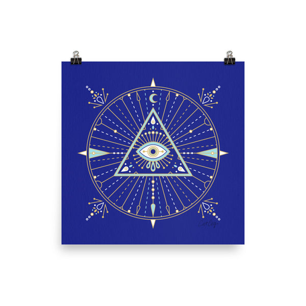 All-Seeing Eye Mandala – Navy Palette • Art Print