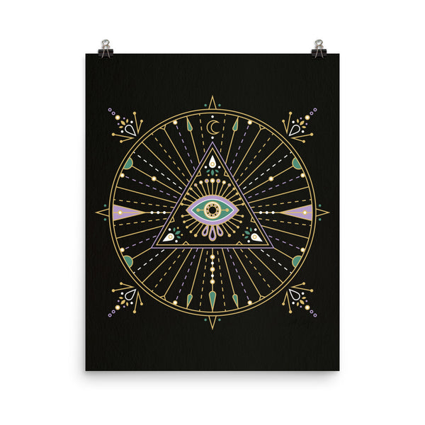 All-Seeing Eye Mandala – Black Palette • Art Print