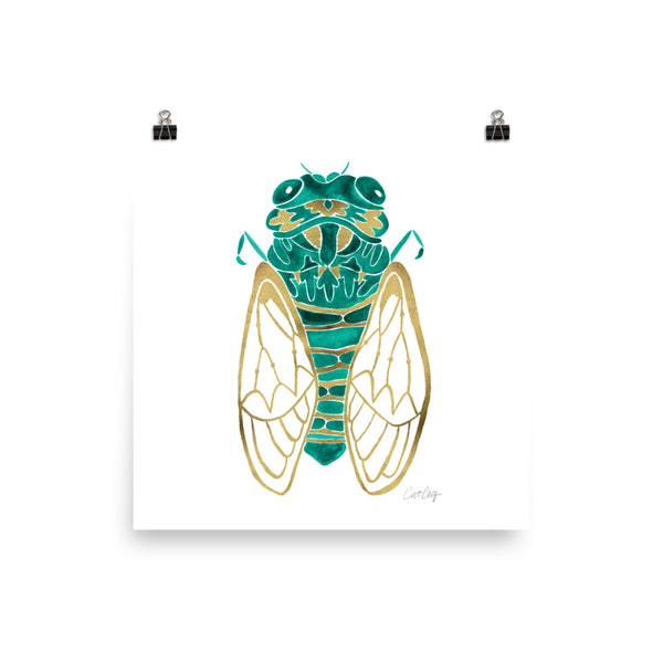 Cicada – Emerald & Gold Palette • Art Print
