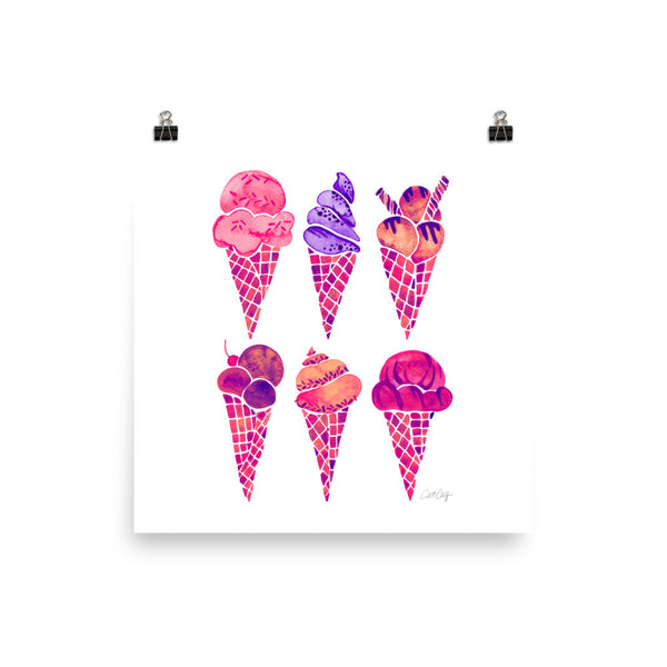 Ice Cream Cones – Fuchsia Palette • Art Print