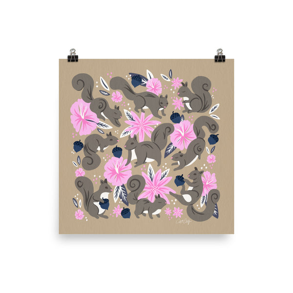 Squirrels & Blooms – Navy & Blush