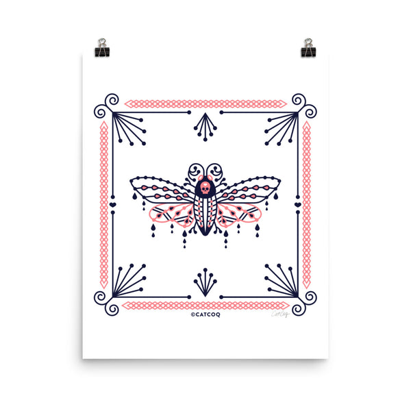 Death's Head Hawkmoth – Blush & Navy Palette • Art Print