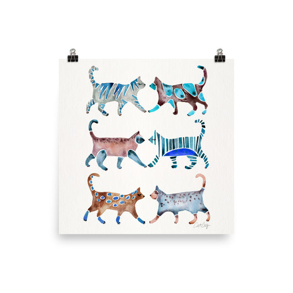 Cat Collection – Blue & Brown Palette • Art Print
