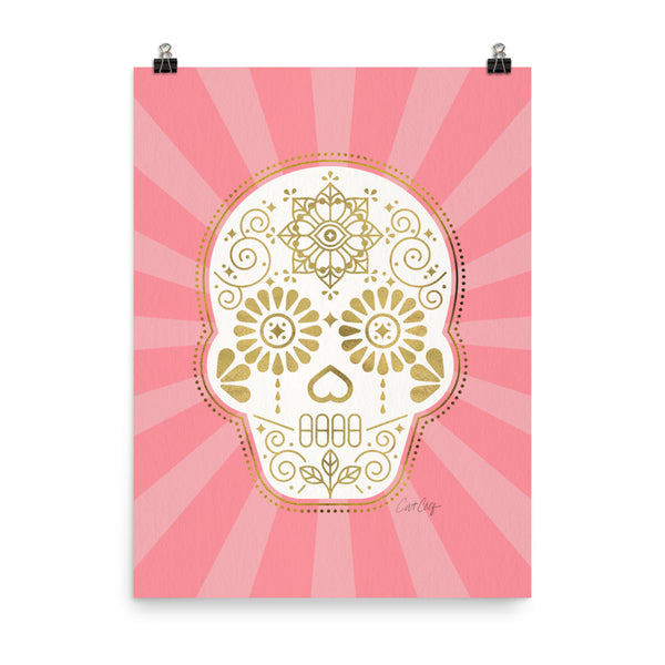 Día de Muertos – Mexican Sugar Skull – Blush & Gold Palette • Art Print