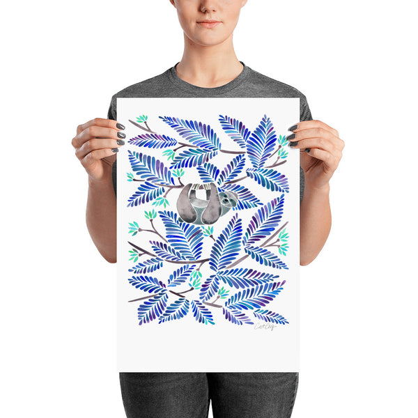 Happy Sloth – Tropical Blue Rainforest • Art Print