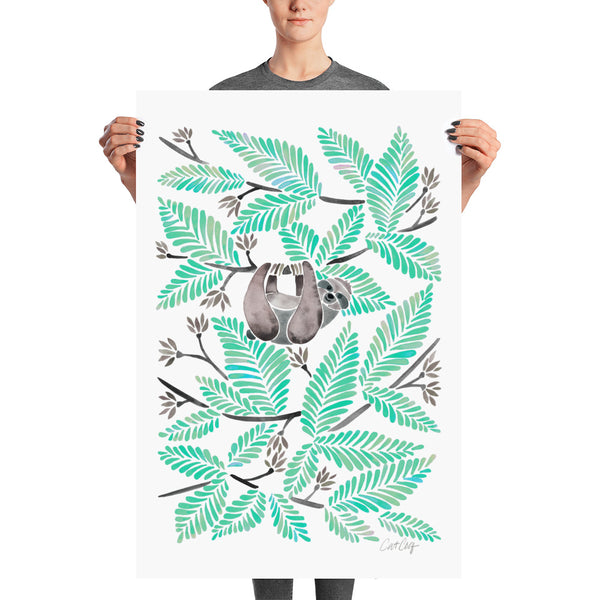 Happy Sloth – Tropical Mint Rainforest • Art Print