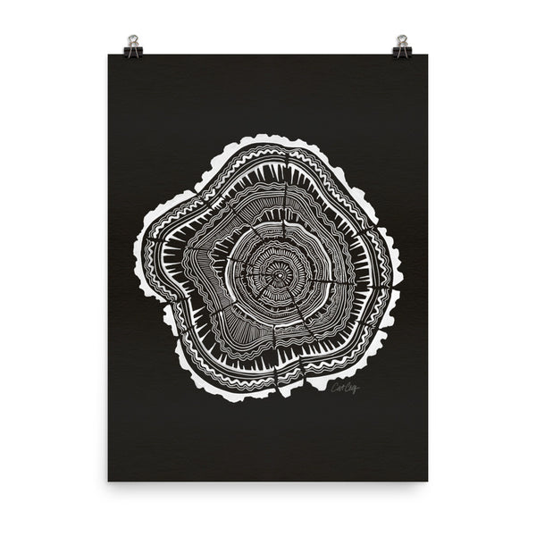 Tree Rings – White Ink on Black • Art Print