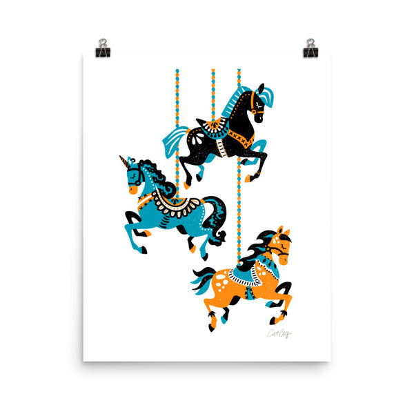 Carousel Horses - Orange Teal