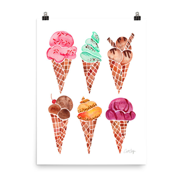 Ice Cream Cones – Rainbow Palette • Art Print